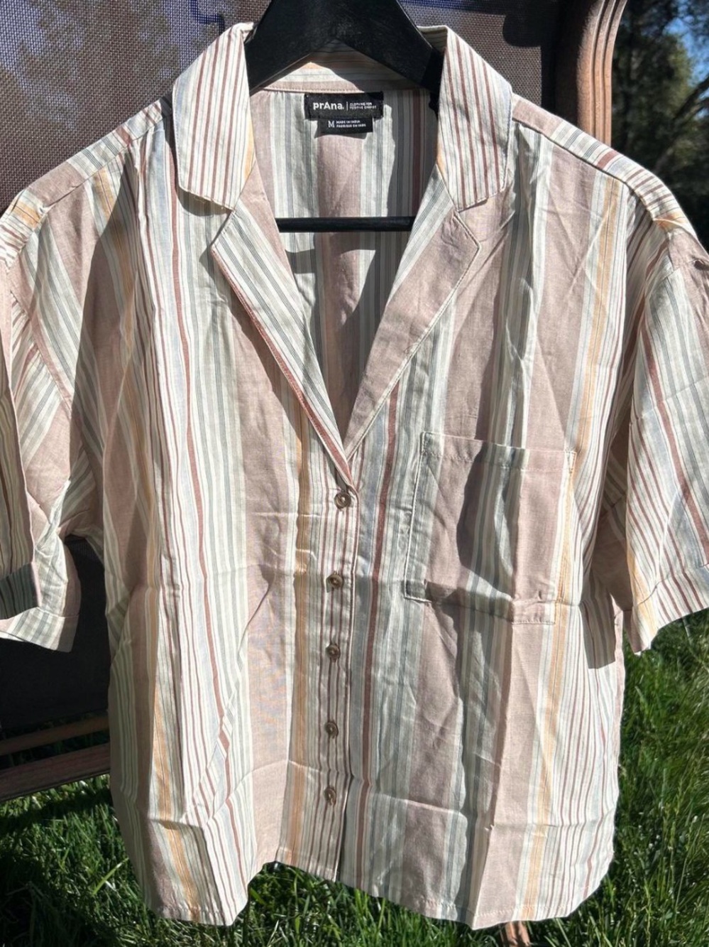 Prana Pastel Stripe Short Sleeve Camp Shirt in Blush and Mint